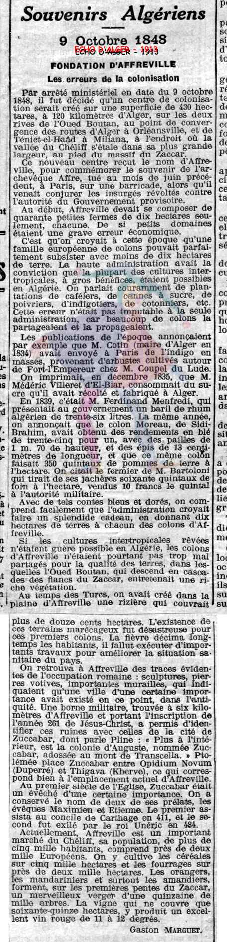 la fondation d'affreville,les erreurs de la colonisation
