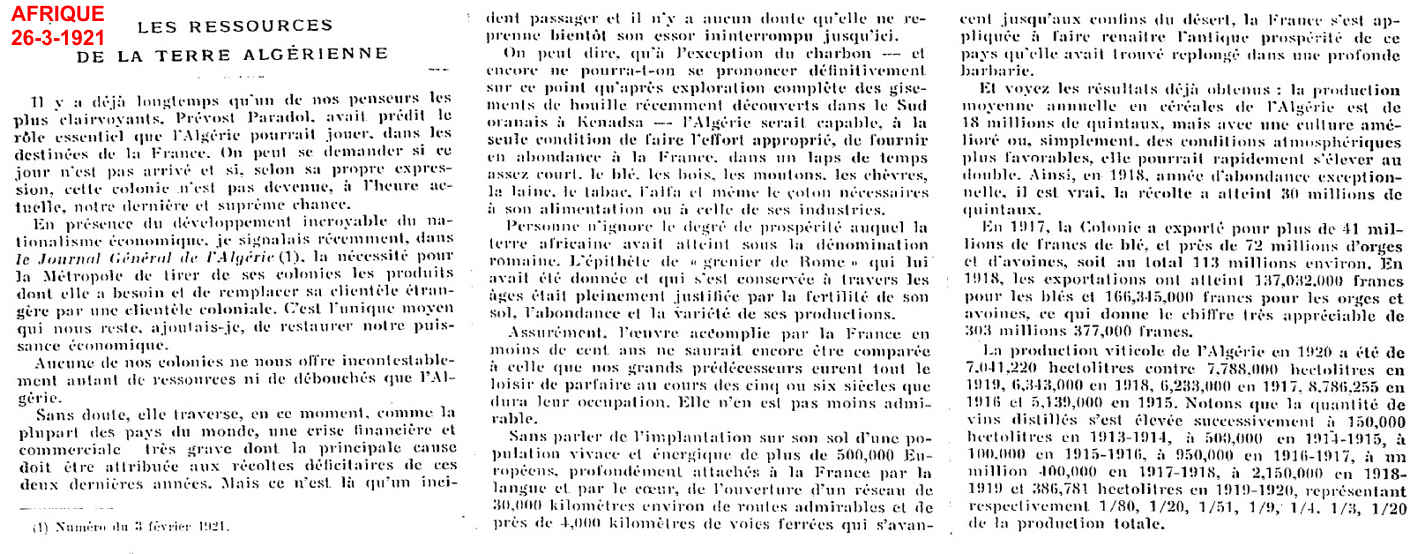 LES RESSOURCES DE LA TERRE ALGÉRIENNE