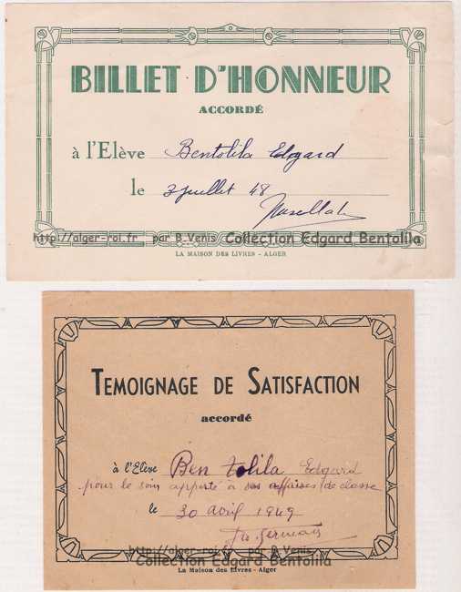 Des billets d'Honneur et de satisfaction décernés à l'élève Edgard
