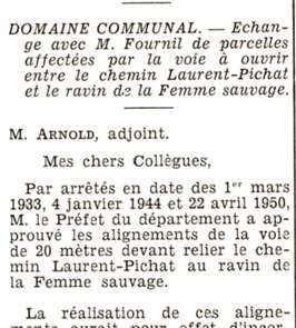 Echange avec M. Fournil de parcelles affectées par la voie à ouvrir entre le chemin Laurent-Pichat et le ravin de la Femme sauvage.