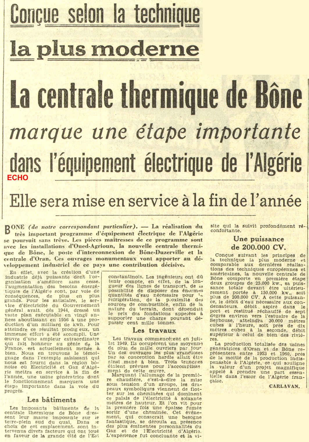 Conçue selon la technique la plus moderne la centrale thermique de Bône