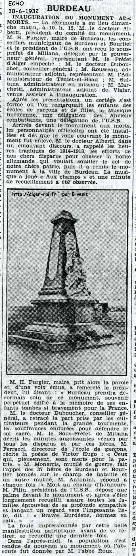 INAUGURATION du MONUMENT