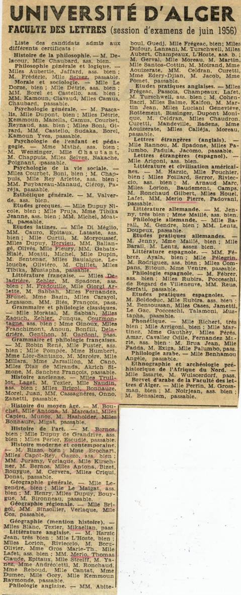 FACULTÉ DES LETTRES, juin 1956