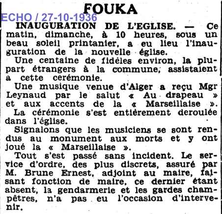 INAUGURATION de l'ÉGLISE(...2 ans après l'incendie.)