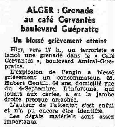 Grenade au café "Cervantès", bd Guépratte