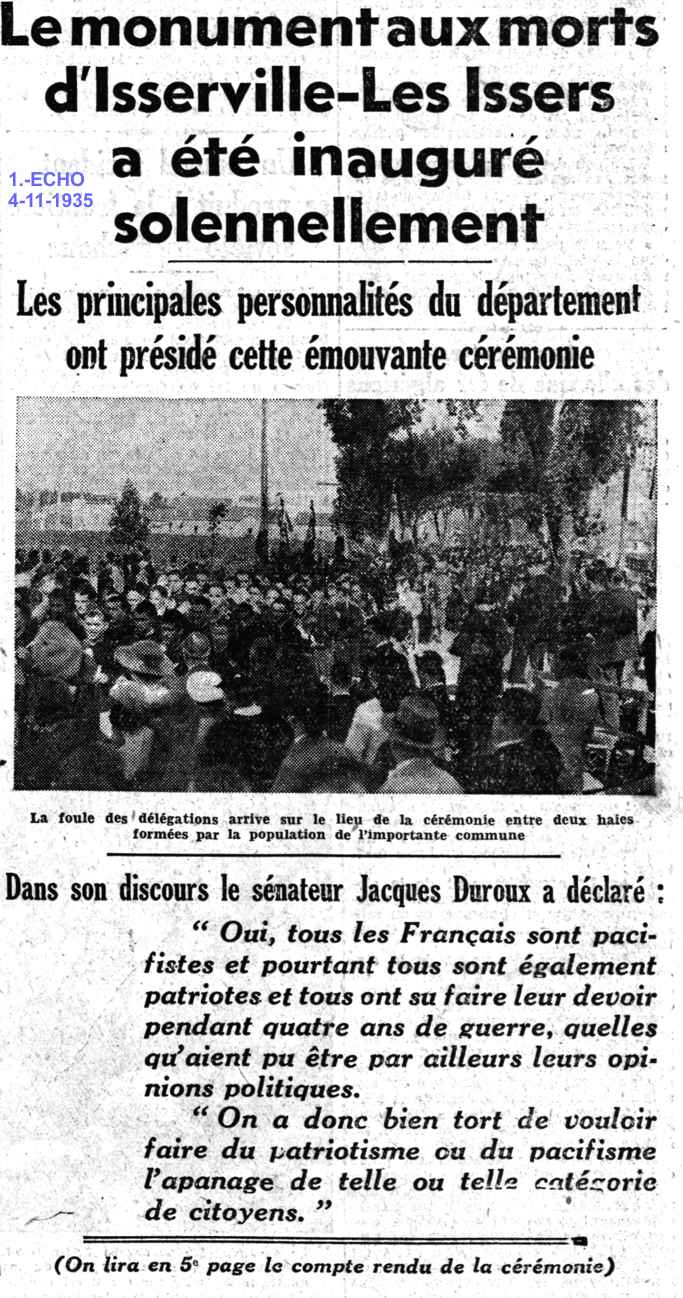 Le monument aux morts d'Isserville-Les Issers a été inauguré solennellement
