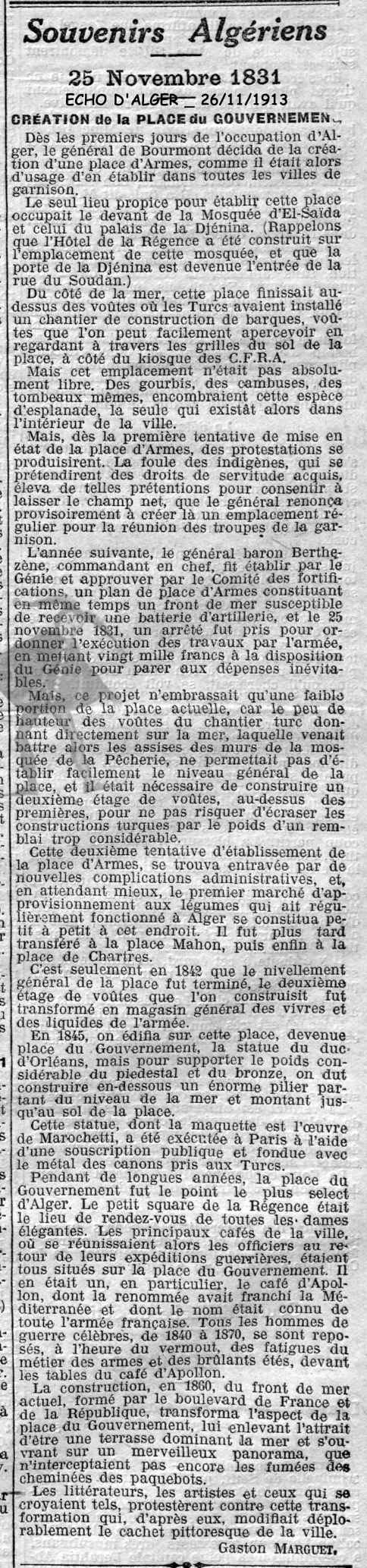 CRÉATION de la PLACE du GOUVERNEMENT