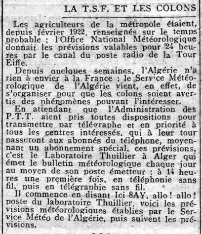 La T.S.F et les colons