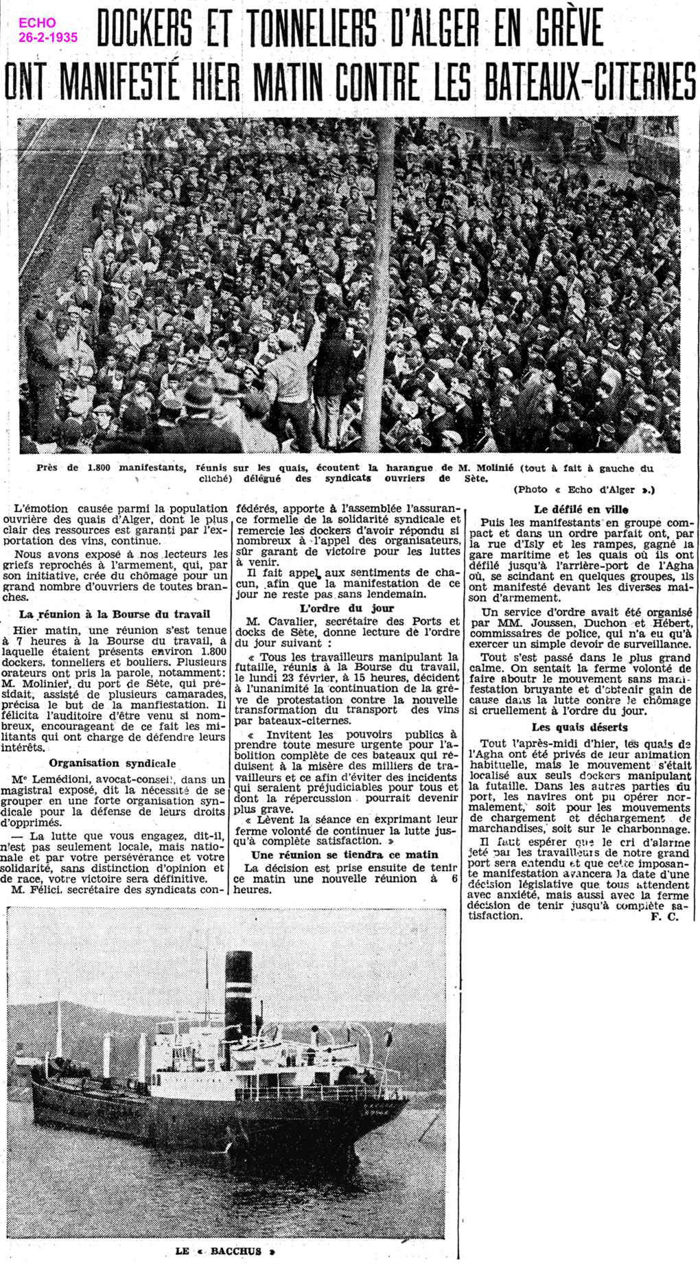 DOCKERS ET TONNELIERS D'ALGER EN GRÈVE