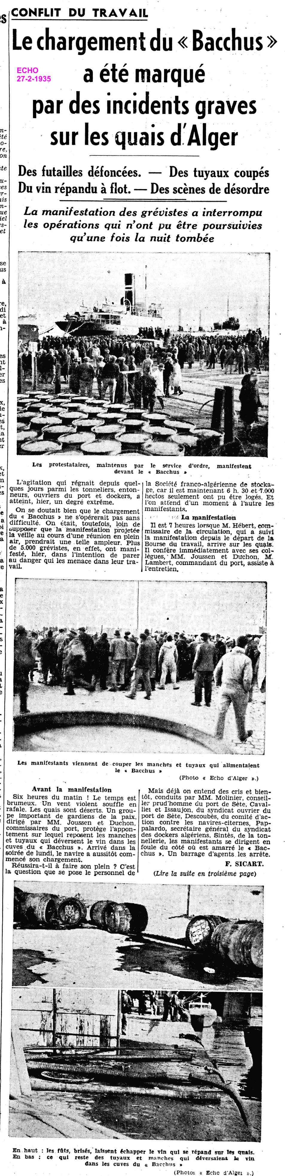 DOCKERS ET TONNELIERS D'ALGER EN GRÈVE