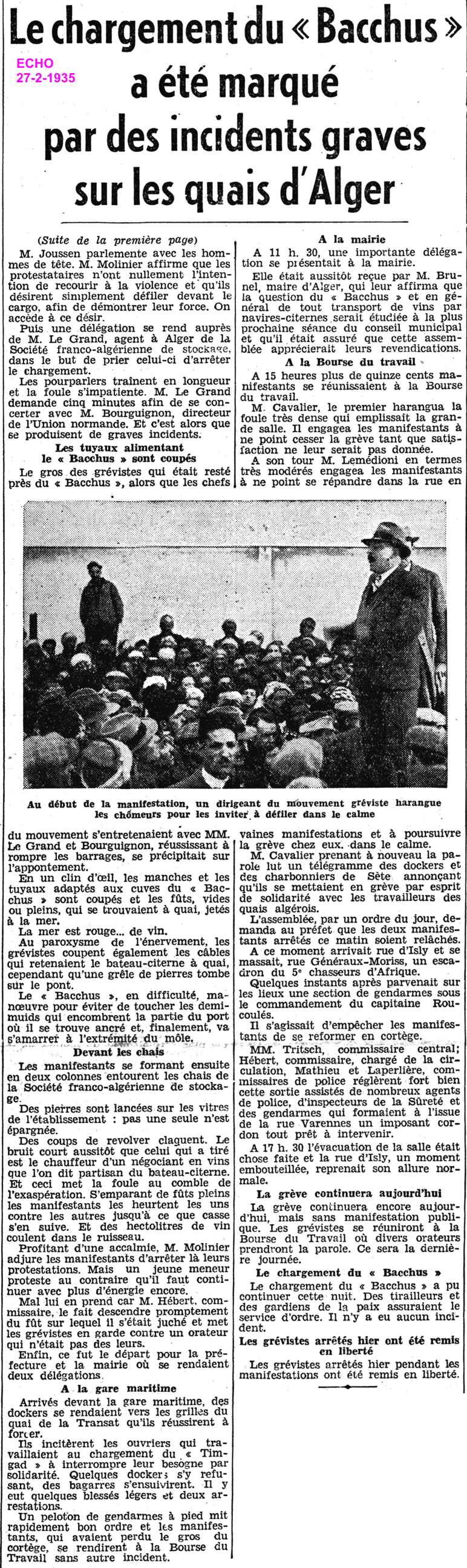 DOCKERS ET TONNELIERS D'ALGER EN GRÈVE