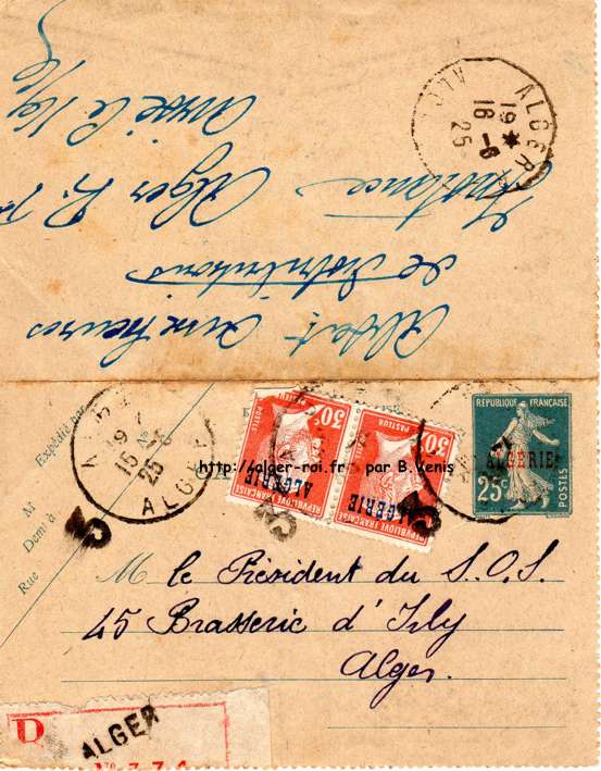 Courrier adressé au président. Siège du club : 45, brasserie d'Isly.