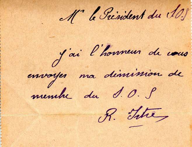 Courrier adressé au président. Siège du club : 45, brasserie d'Isly.
