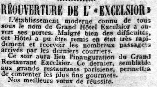 Réouverture de l'« Excelsior»