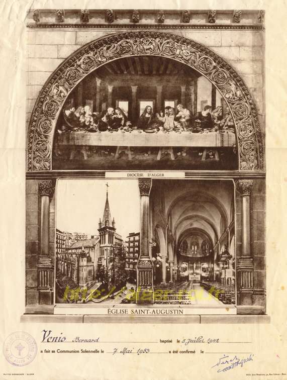 Certificat,(l'original = 37x28 cm)pour ma communion, le 7 mai 1953