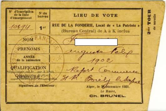 Carte d'électeur - élection d'un délégué français 