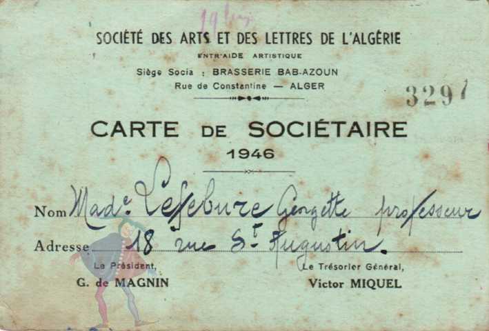 SOCIETE des ARTS et des LETTRES de l'ALGERIE 
