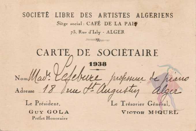 SOCIETE des ARTS et des LETTRES de l'ALGERIE 