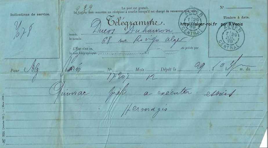 tournants rovigo,telegramme adresse a ducos du horon par hermagis