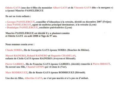 Famille GAYS / PASSELERGUE