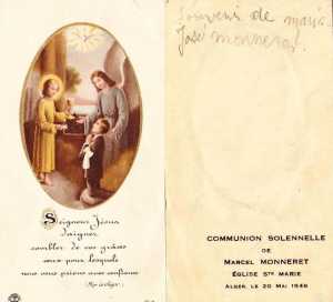 Marcel MONNERET
Communion Solennelle
ALGER le 20 Mai 1948