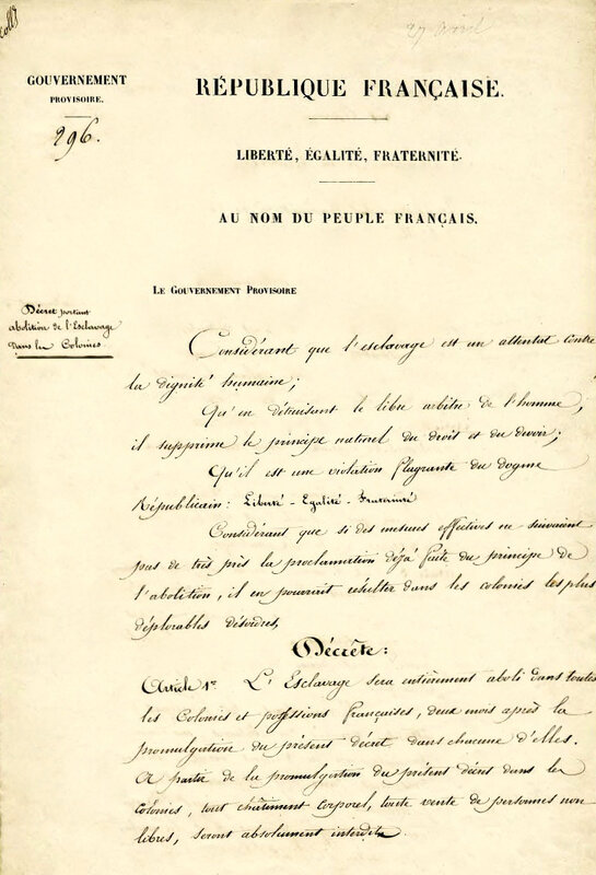 décret abolition esclavage, 1848