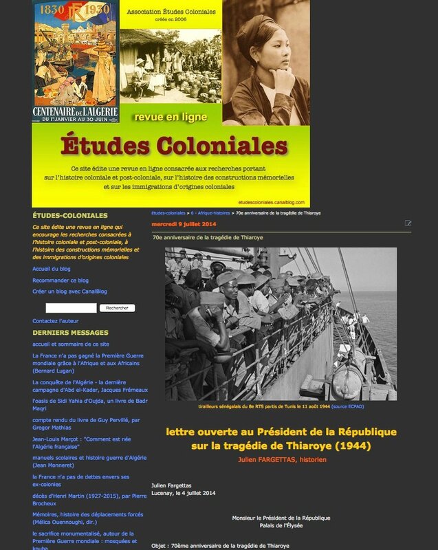 Lettre ouverte Fargettas dans Études Coloniales 9 juillet 2014