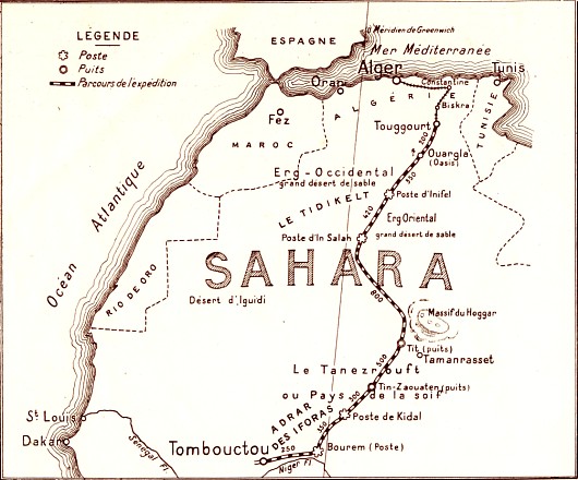 Parcours de l'exp�dition Citro�n � travers le Sahara.