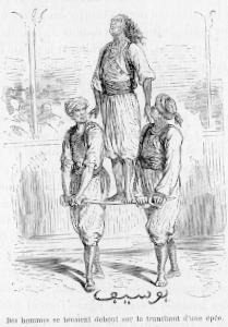Des hommes se tiennent debout sur le tranchant d'une �p�e.