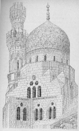 Fig. 45. - Tombe du Karafah. (D�tail de l'ext�rieur du tambour et de la coupole.)