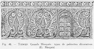 Fig. 46. - TLEMCEN. Grande Mosqu�e: types de palmettes d�coratives (G. Mar�ais)