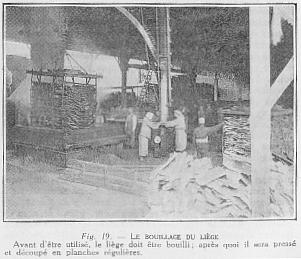 Fig. 19. - LE BOUILLAGE DU LI�GE - Avant d'�tre utilis�, le li�ge doit �tre bouilli; apr�s quoi il sera press� et d�coup� en planches r�guli�res.