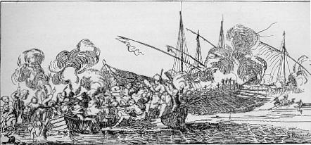 COMBAT ENTRE LES GALERES FRANCAISES ET LES PIRATES BARBARESQUES d'apr�s La Belle (XVII�me si�cle).