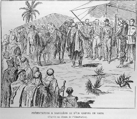 Pr�sentation � Napol�on III d'un cheval de Gada (d'apr�s un dessin de l'Illustration).