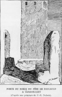 Porte du bordj du p�re de FOUCAULD � Tamaanrasset (d'apr�s une peinture de P.E. Dubois).