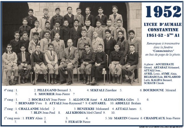 Une-A-1951-1952-5ème1-Censeur Martin