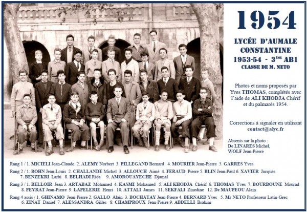 Une-Aumale-1953-54-3eAB1--Latin-Mr-NETO