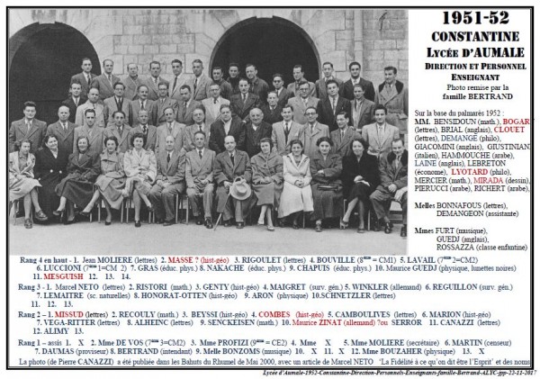 Une-Lycée Aumale-1951-52-Direction-Enseignants-