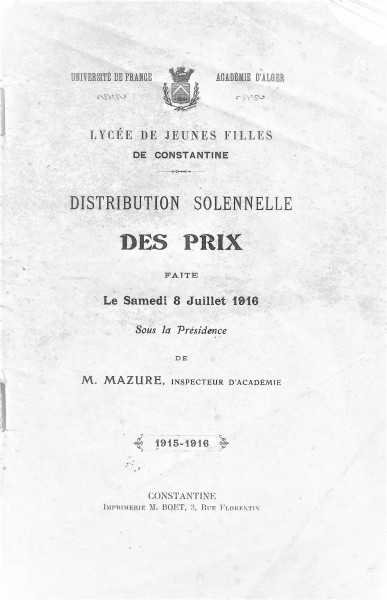 Palmarès-1916-Lycée de Filles Constantine p0 Couverture (2)