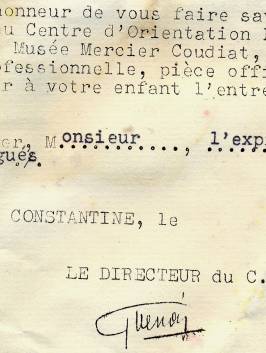 convocation de mon oncle, au Centre 
d'Orientation du Coudiat, dans le ann�es 40