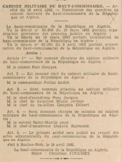 Cabinet militaire c fouchet 19 avril