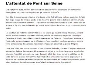 Photo-titre pour cet album: L'Attentat de PONT sur SEINE  8 Septembre 1961