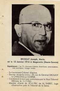   Colonel Joseph BROIZAT 
Fiche de Police