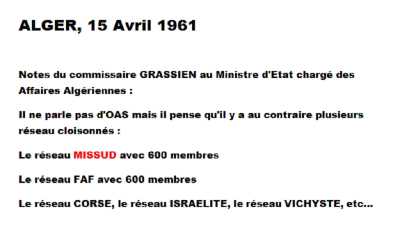 Notes du Commissaire GRASSIEN 
du 15 avril 1961
