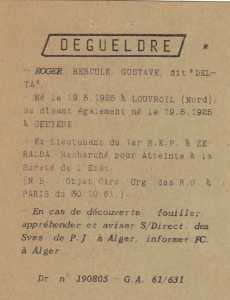  Roger DEGUELDRE 
---- 
Fiche de police