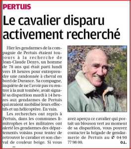   Jean-Claude DENYS  
a disparu avec son cheval