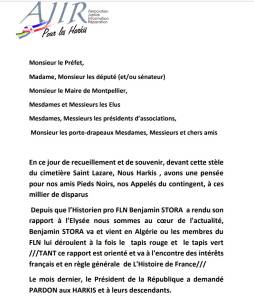 Photo-titre pour cet album: Discours du Pr&eacute;sident des Harkis
de Montpellier le 1er Novembre 2021