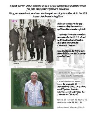  Hilaire GERONIMO
avec 7 de ses camarades 
quittent ORAN fin juin 1962
pour rejoindre ALICANTE
