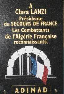 La plaque de l'ADIMAD
sur la tombe de Clara LANZI
