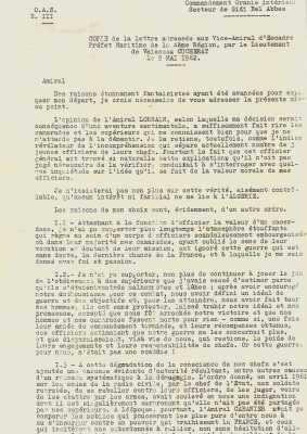  Lettre du Lieutenant CUCHERAT 
au Vice-Amiral d'ESCADRE
